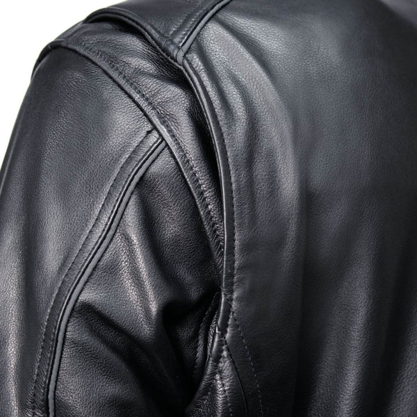 Milwaukee Motorcycle Clothing Co. Men's Top-Spot Scooter Style Black Leather Jacket w/  Reflective Piping MMC10007