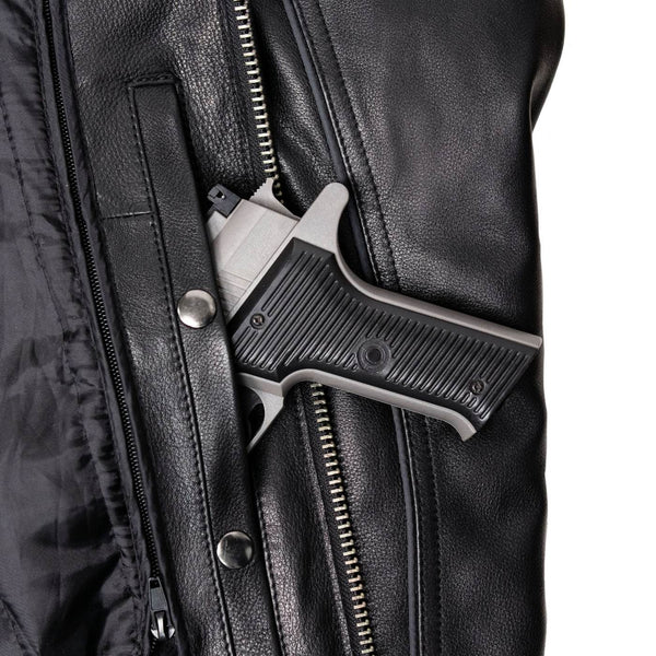 Milwaukee Motorcycle Clothing Co. Men's Top-Spot Scooter Style Black Leather Jacket w/  Reflective Piping MMC10007