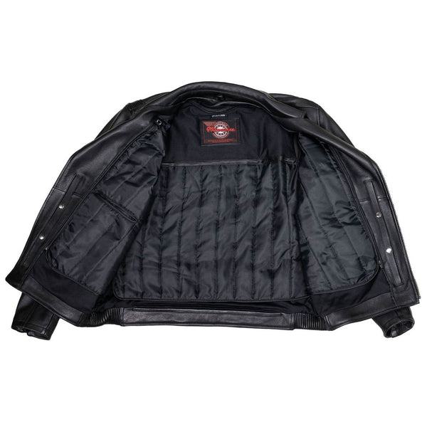 Milwaukee Motorcycle Clothing Co. Men's Unforgiven MC Style Black Leather Jacket w/ Lapel Collar MMC10008