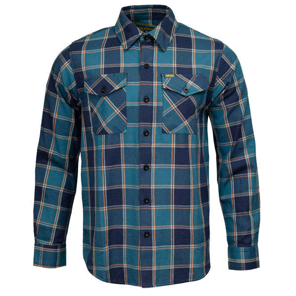 MMCC The Kraken Men's Blue Teal Orange Plaid Flannel Shirt - 100% Cotton Long Sleeve Button-Up - MMC11600