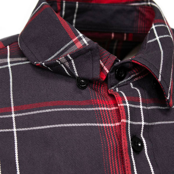 MMCC Scorpion Men's Red Black White Plaid Flannel Shirt - 100% Cotton Long Sleeve Button-Up - MMC11601