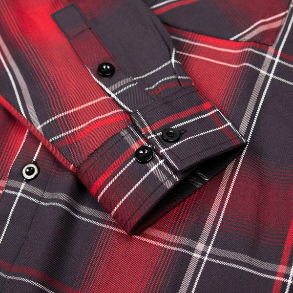 MMCC Scorpion Men's Red Black White Plaid Flannel Shirt - 100% Cotton Long Sleeve Button-Up - MMC11601
