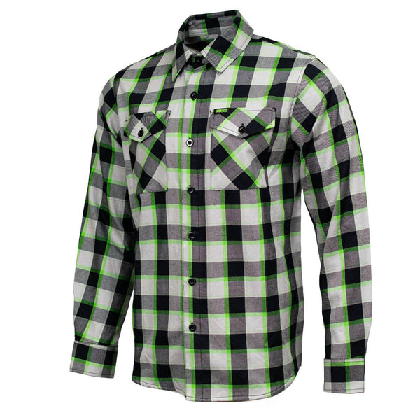 MMCC Radioactive Men's Black Gray Green Plaid Flannel Shirt - 100% Cotton Long Sleeve Button-Up - MMC11602