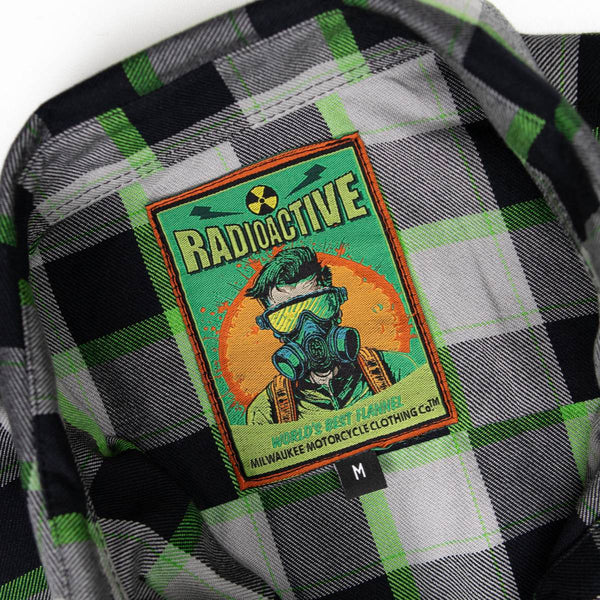 MMCC Radioactive Men's Black Gray Green Plaid Flannel Shirt - 100% Cotton Long Sleeve Button-Up - MMC11602
