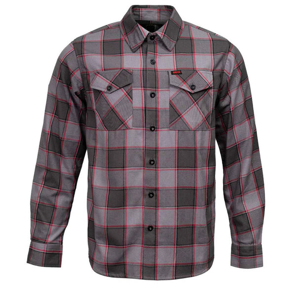 MMCC Men's The Shadow Grey Red Plaid Flannel Shirt - 100% Cotton with Microfiber Wipe Panel - MMC11603