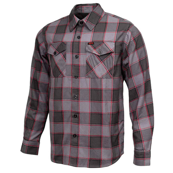 MMCC Men's The Shadow Grey Red Plaid Flannel Shirt - 100% Cotton with Microfiber Wipe Panel - MMC11603