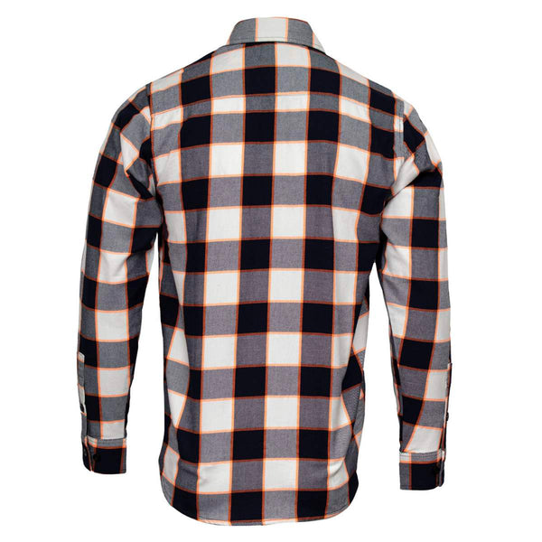 MMCC Men's Alpha Navy White Orange Plaid Flannel Shirt - 100% Cotton with Microfiber Wipe Panel - MMC11604