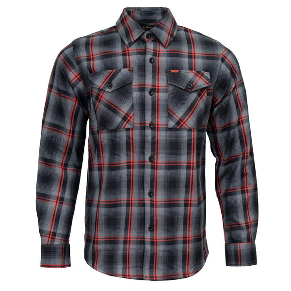 MMCC Men's Eclipse Grey Black Red Plaid Flannel Shirt - 100% Cotton with Microfiber Wipe Panel -MMC11605