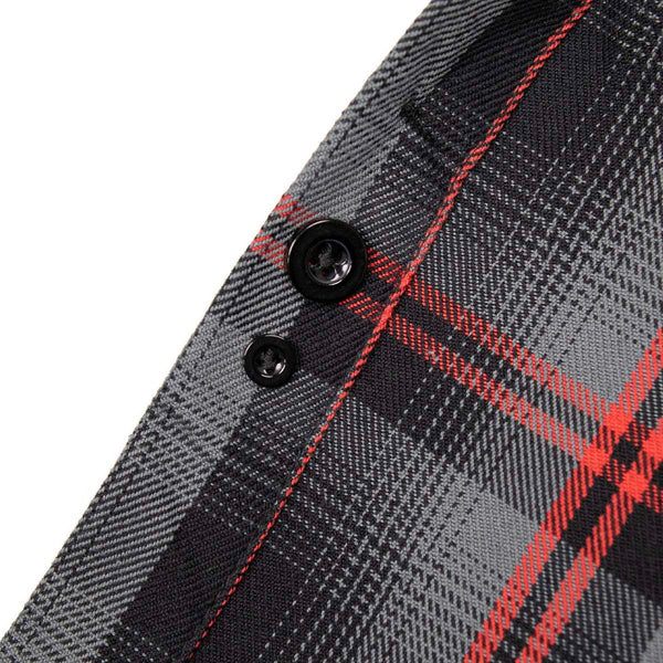 MMCC Men's Eclipse Grey Black Red Plaid Flannel Shirt - 100% Cotton with Microfiber Wipe Panel -MMC11605