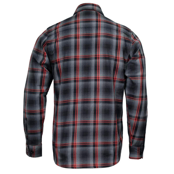 MMCC Men's Eclipse Grey Black Red Plaid Flannel Shirt - 100% Cotton with Microfiber Wipe Panel -MMC11605