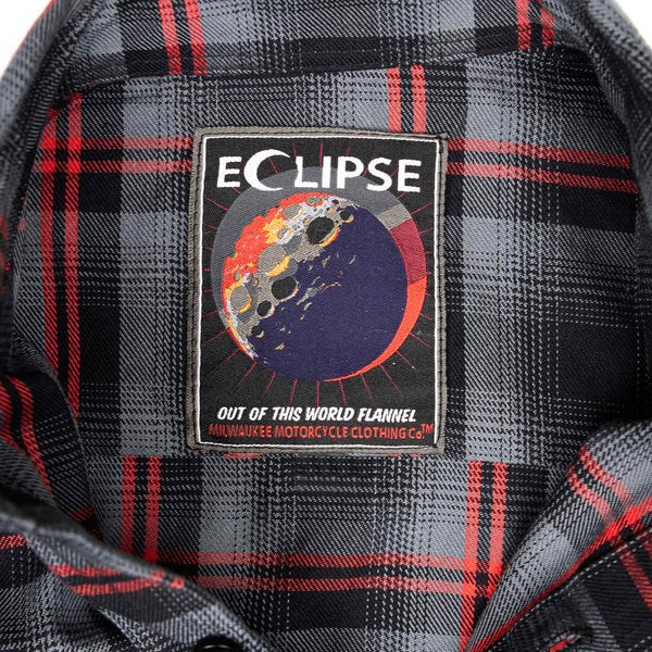 MMCC Men's Eclipse Grey Black Red Plaid Flannel Shirt - 100% Cotton with Microfiber Wipe Panel -MMC11605
