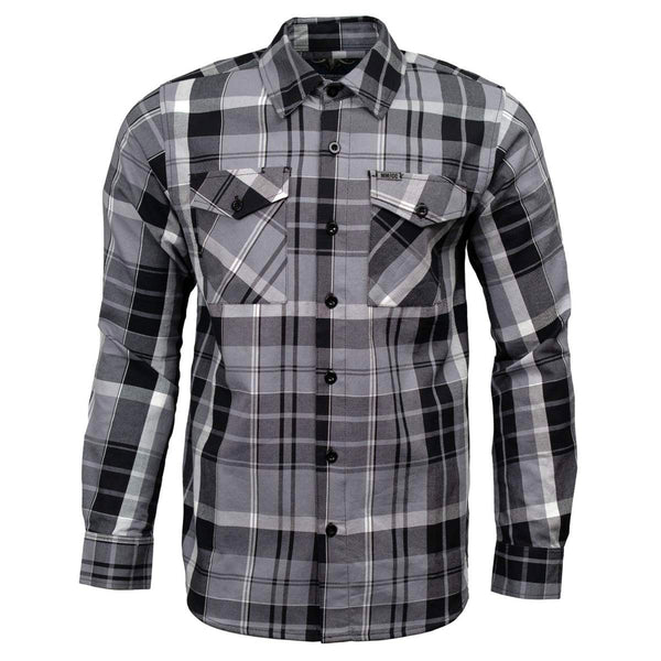 MMCC Men's Mastodon Grey Black White Plaid Flannel Shirt - 100% Cotton with Microfiber Wipe Panel - MMC11606