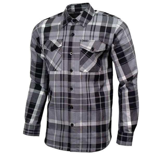 MMCC Men's Mastodon Grey Black White Plaid Flannel Shirt - 100% Cotton with Microfiber Wipe Panel - MMC11606
