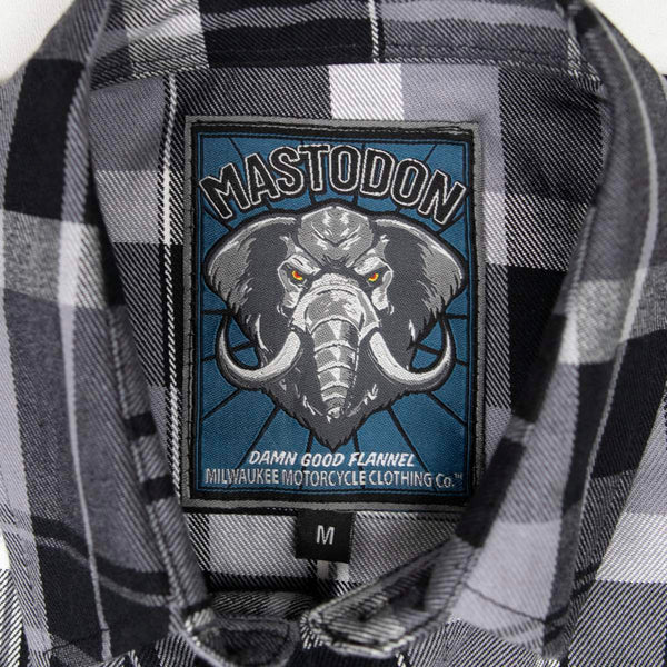 MMCC Men's Mastodon Grey Black White Plaid Flannel Shirt - 100% Cotton with Microfiber Wipe Panel - MMC11606