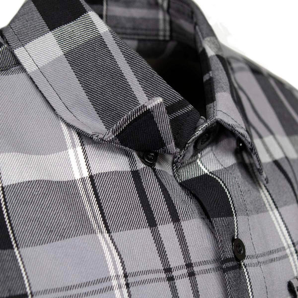 MMCC Men's Mastodon Grey Black White Plaid Flannel Shirt - 100% Cotton with Microfiber Wipe Panel - MMC11606