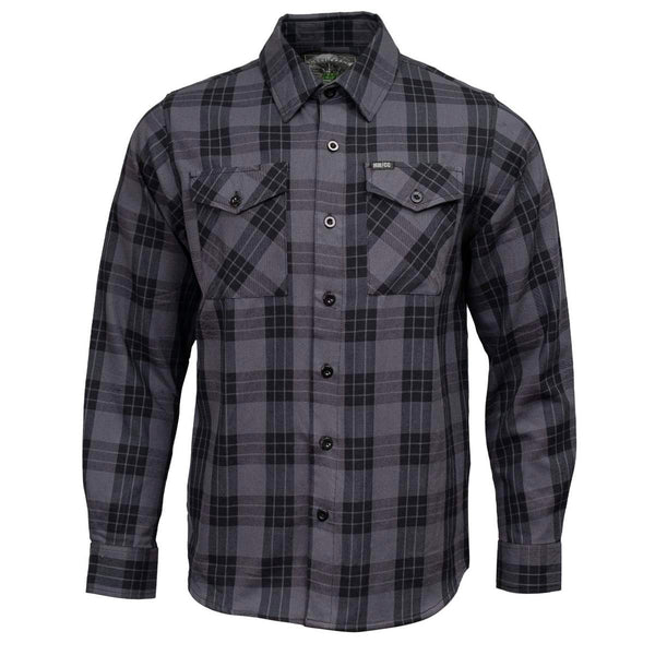 MMCC Men's Smoke Screen Grey Black Plaid Flannel Shirt - 100% Cotton with Microfiber Wipe Panel - MMC11607