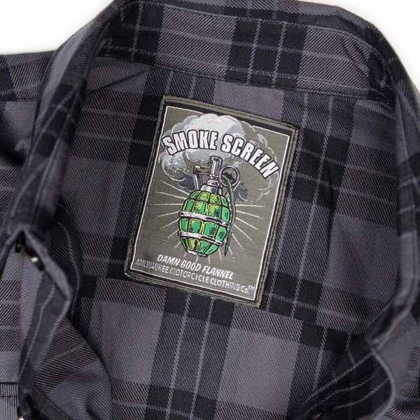 MMCC Men's Smoke Screen Grey Black Plaid Flannel Shirt - 100% Cotton with Microfiber Wipe Panel - MMC11607
