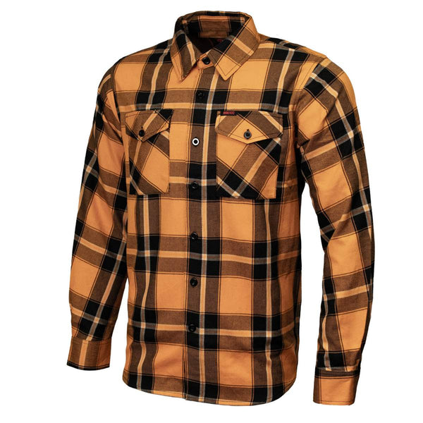 MMCC Deadbolt Men's Mustard Black White Plaid Flannel Shirt - 100% Cotton with Microfiber Wipe Panel - MMC11620