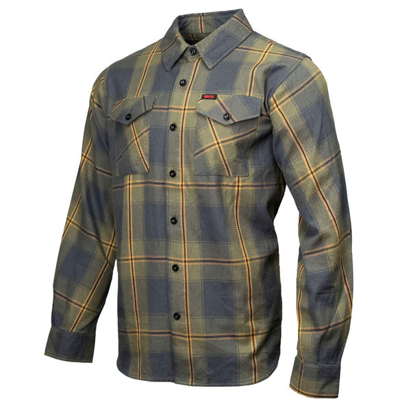 MMCC Garrison Men's Olive Gray Black Plaid Flannel Shirt - 100% Cotton Long Sleeve Button-Up - MMC11621