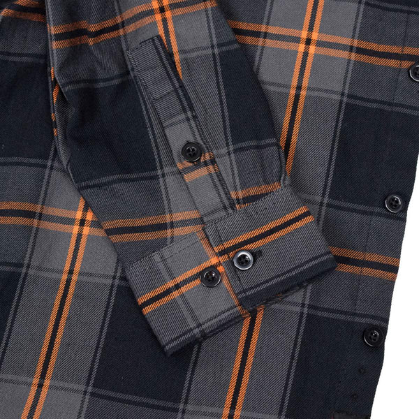 MMCC Burnline Men's Black Gray Orange Plaid Flannel Shirt - 100% Cotton Long Sleeve Button-Up - MMC11623