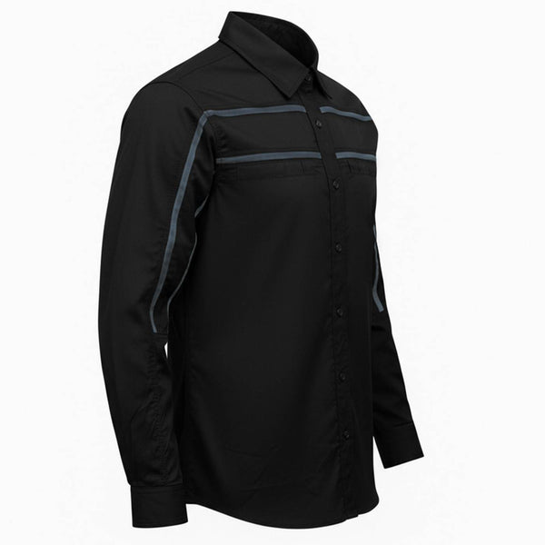 MMCC Men's Octane Long Sleeve Mechanic Shirt - Black with Grey Stripe - 50-50 Cotton Poly - MMCC16000