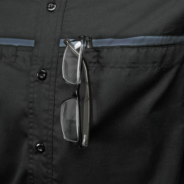MMCC Men's Octane Long Sleeve Mechanic Shirt - Black with Grey Stripe - 50-50 Cotton Poly - MMCC16000