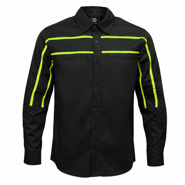 MMCC Men's Octane Black Green Poly-Blend Mechanic Shirt - MMC16004