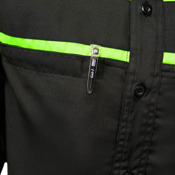 MMCC Men's Octane Black Green Poly-Blend Mechanic Shirt - MMC16004