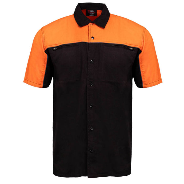 MMCC Men's Reveline Black Orange Grey Classic Mechanic Shirt - 100% Cotton W/ Microfiber Panel - MMC16029