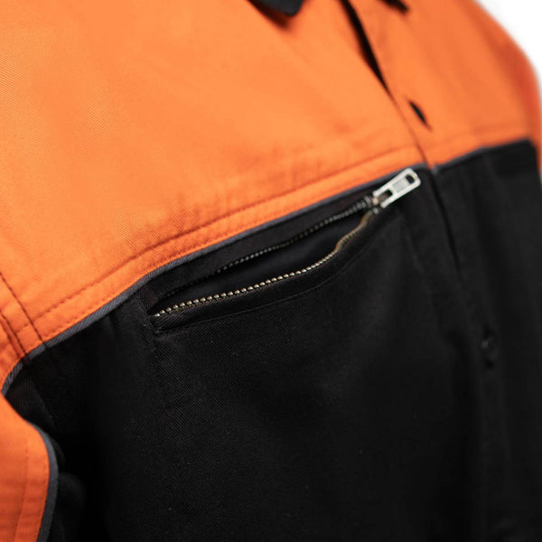 MMCC Men's Reveline Black Orange Grey Classic Mechanic Shirt - 100% Cotton W/ Microfiber Panel - MMC16029