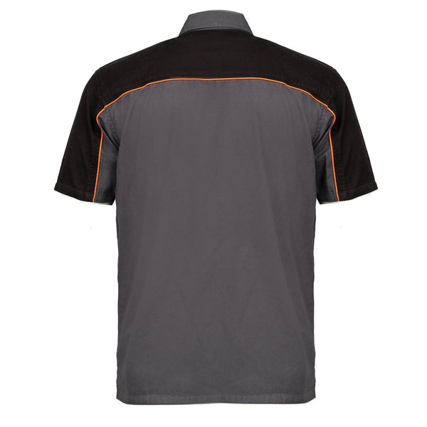 MMCC Men's Reveline Grey Black Orange Classic Mechanic Shirt - 100% Cotton w/ Microfiber Panel - MMC16030