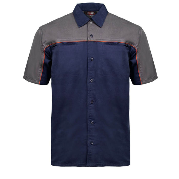 MMCC Men's Reveline Blue Grey Copper Classic Mechanic Shirt - 100% Cotton w/ Microfiber Panel - MMC16032