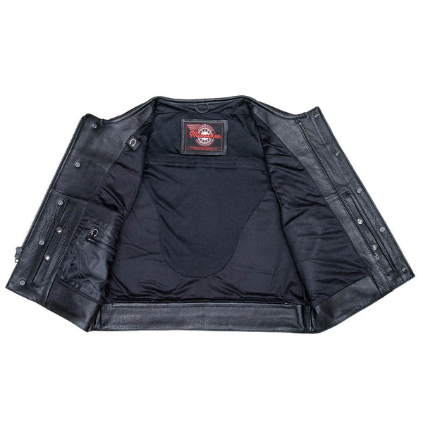 Milwaukee Motorcycle Clothing Co. Men's Low-Key Premium Black Leather Club Style Biker Vest MMC30000