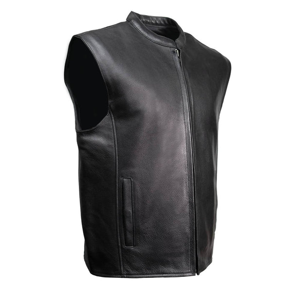 Milwaukee Motorcycle Clothing Co. Men's Rocker Black Leather Premium Club Style Riders Vest MMC30002