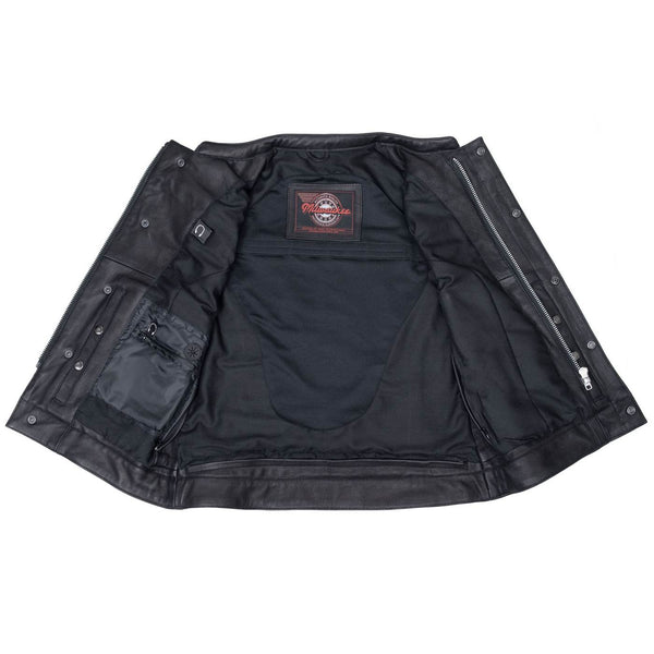 Milwaukee Motorcycle Clothing Co. Women's Girls-Club Black Leather Scooter Style Vest w/ Mandarin Collar MMC40005