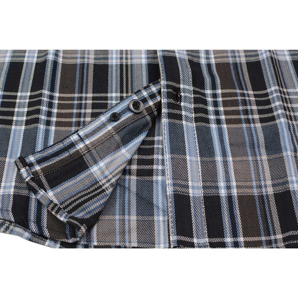 Milwaukee Leather MNG11626 Men's Flannel Plaid Black and White with Blue Long Sleeve Cotton Button Down Shirt