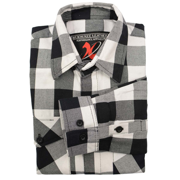 Milwaukee Leather MNG11633 Men's Flannel Plaid Shirt Black and White Long Sleeve Cotton Button Down Shirt