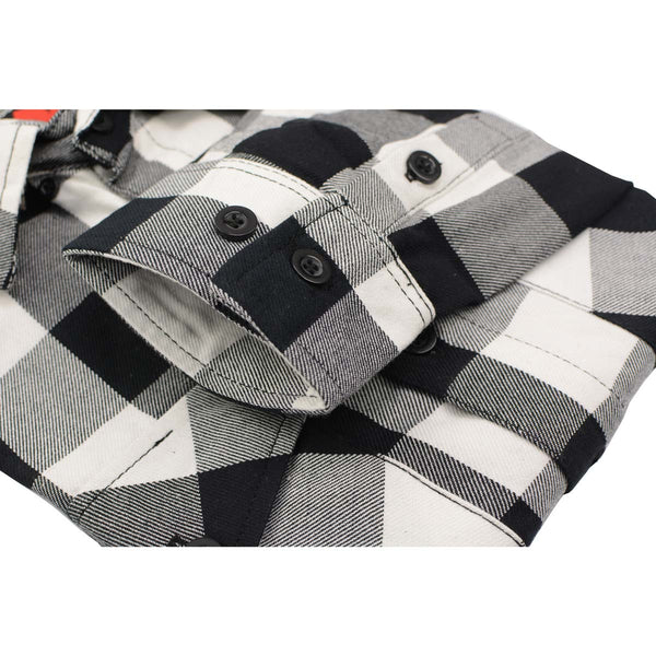 Milwaukee Leather MNG11633 Men's Flannel Plaid Shirt Black and White Long Sleeve Cotton Button Down Shirt