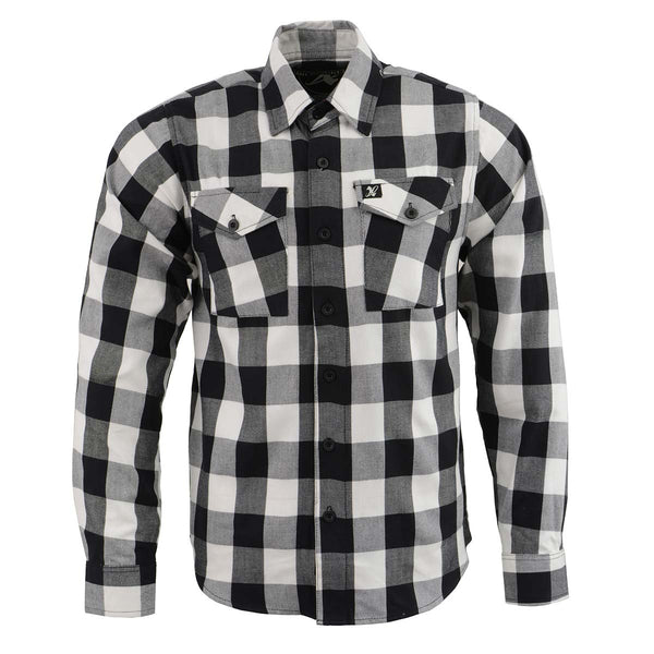 Milwaukee Leather MNG11633 Men's Flannel Plaid Shirt Black and White Long Sleeve Cotton Button Down Shirt