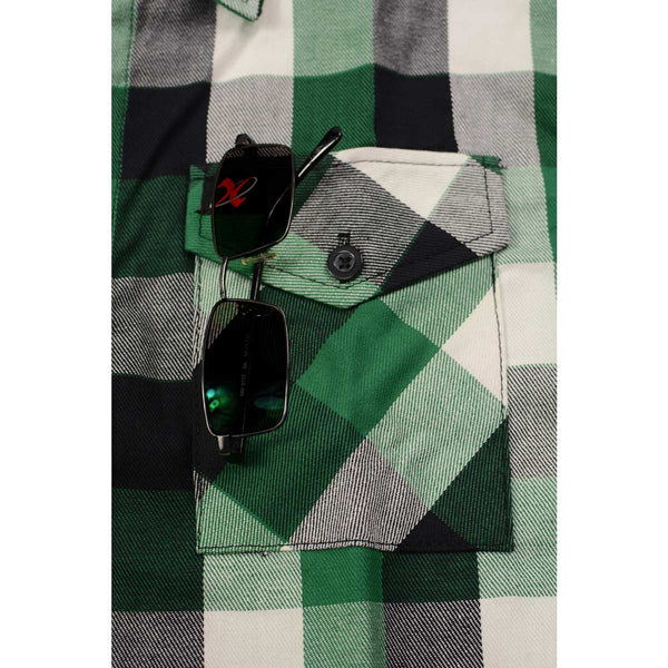 Milwaukee Leather MNG11636 Men's Flannel Plaid Shirt Green and White Long Sleeve Cotton Button Down Shirt