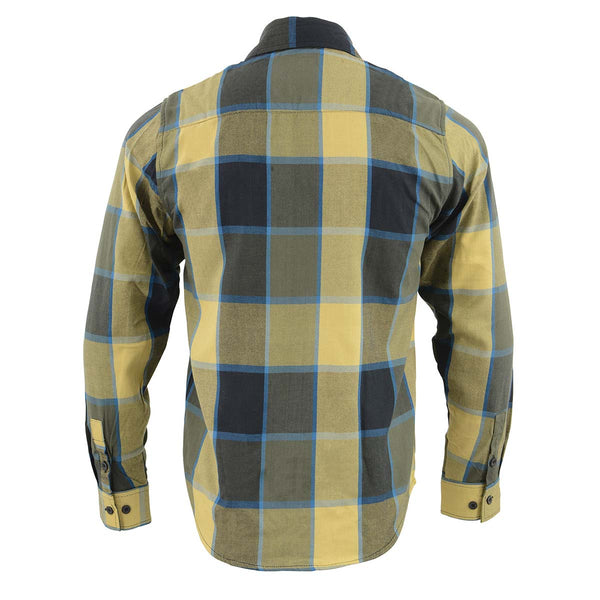 Milwaukee Leather MNG11639 Men's Flannel Plaid Beige with Black and Blue Long Sleeve Cotton Button Down Shirt