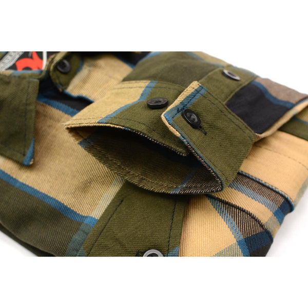 Milwaukee Leather MNG11639 Men's Flannel Plaid Beige with Black and Blue Long Sleeve Cotton Button Down Shirt