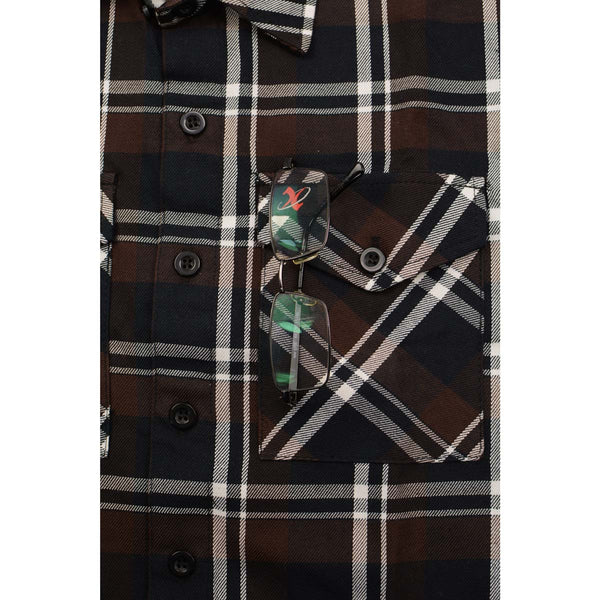 Milwaukee Leather MNG11643 Men's Flannel Plaid Brown Black and White Long Sleeve Cotton Button Down Shirt