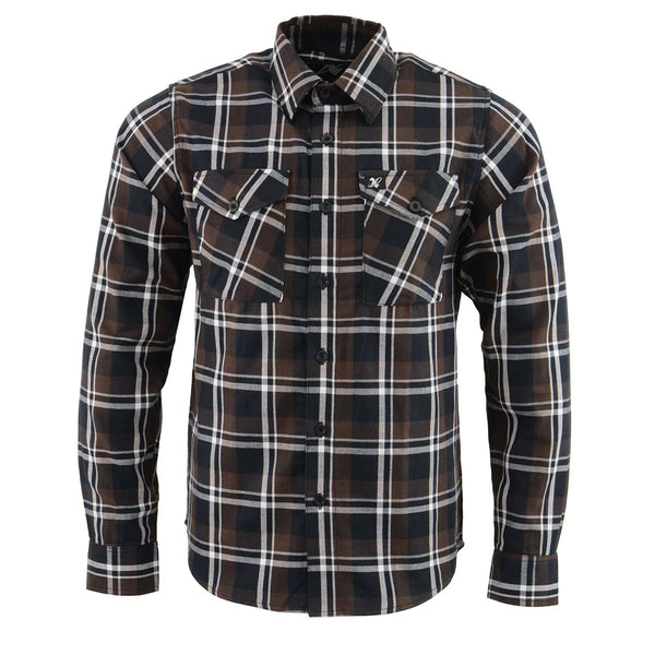 Milwaukee Leather MNG11643 Men's Flannel Plaid Brown Black and White Long Sleeve Cotton Button Down Shirt