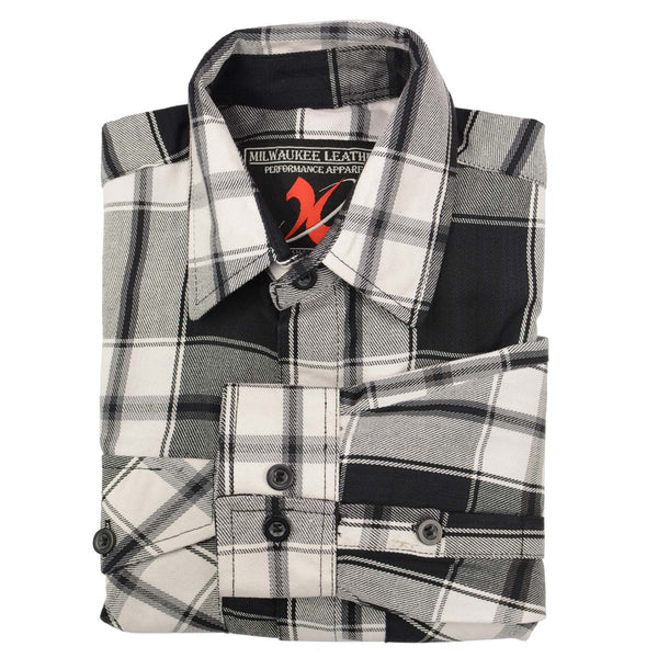 Milwaukee Leather MNG11644 Men's Flannel Plaid Black and White Long Sleeve Cotton Button Down Shirt