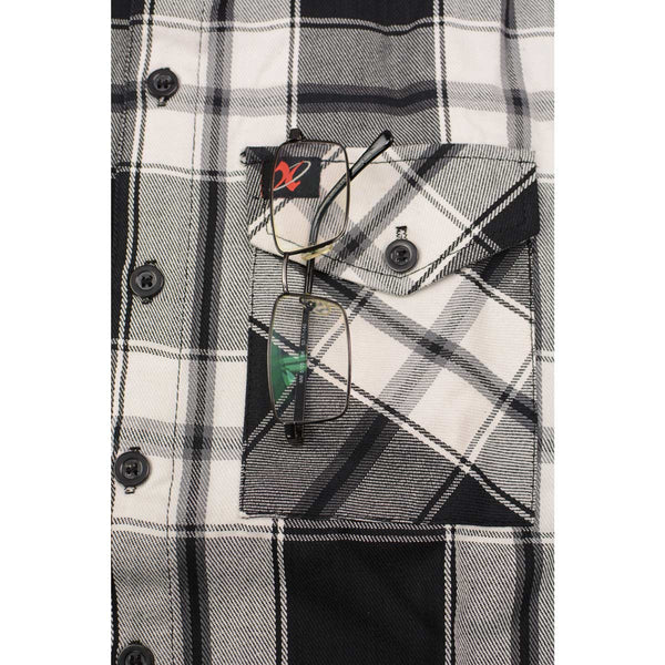 Milwaukee Leather MNG11644 Men's Flannel Plaid Black and White Long Sleeve Cotton Button Down Shirt