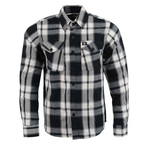 Milwaukee Leather MNG11644 Men's Flannel Plaid Black and White Long Sleeve Cotton Button Down Shirt