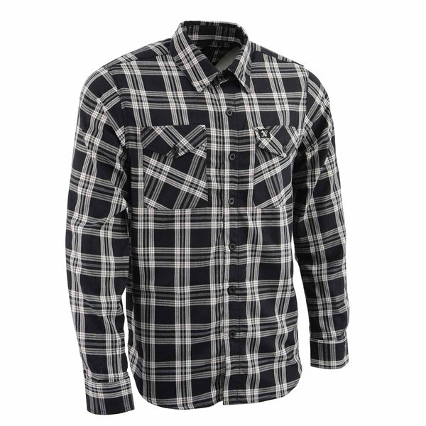 Milwaukee Leather MNG11646 Men's Flannel Plaid Shirt Black and White Long Sleeve Cotton Button Down Shirt