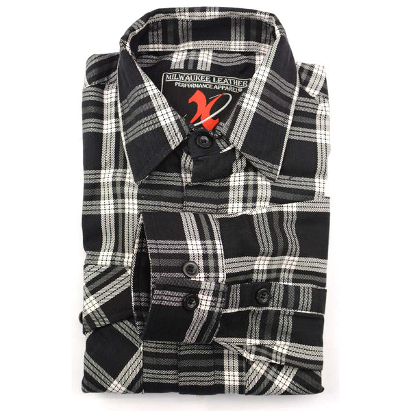 Milwaukee Leather MNG11646 Men's Flannel Plaid Shirt Black and White Long Sleeve Cotton Button Down Shirt