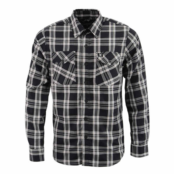 Milwaukee Leather MNG11646 Men's Flannel Plaid Shirt Black and White Long Sleeve Cotton Button Down Shirt